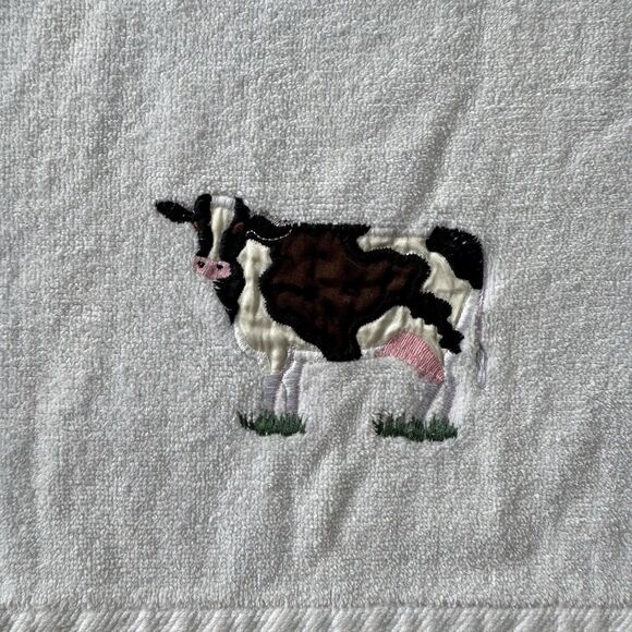 Embroidered Kitchen Towel -cotton- Embossed Holstein Cow White Made In USA - Picture 1 of 7